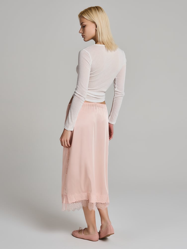 Юбка миди атласная с кружевом в бельевом стиле