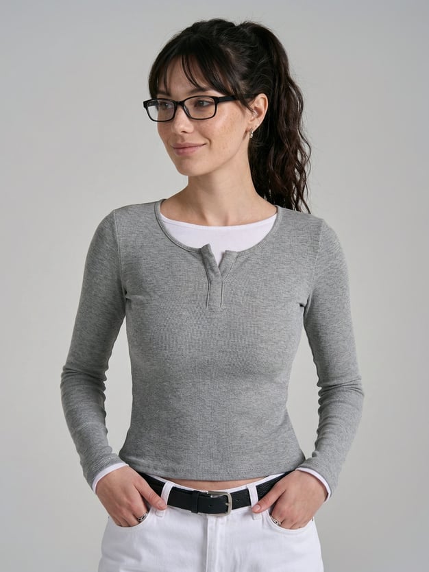 Лонгслив в рубчик с эффектом многослойности