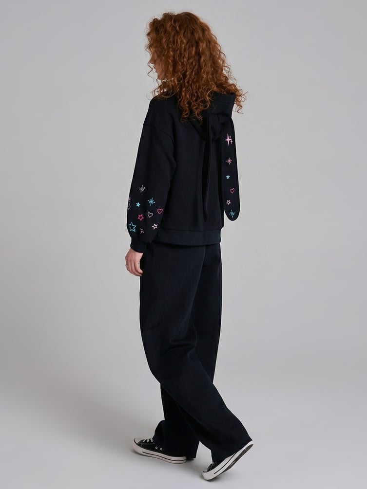 Зип худи с ушками на капюшоне и принтом