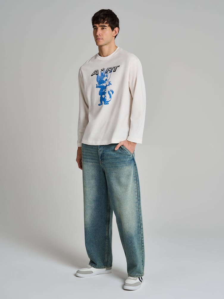 Лонгслив хлопковый с принтом