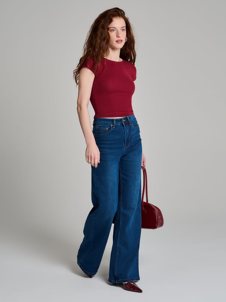 Джинсы широкие с завышенной талией