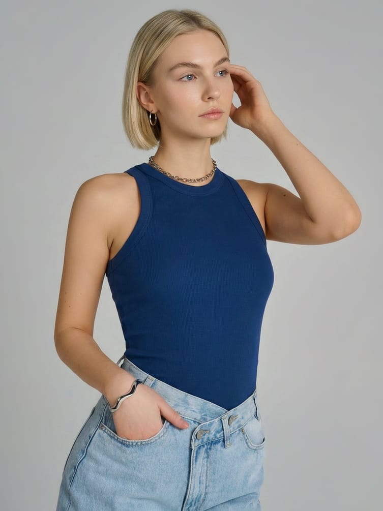 Майка в рубчик на широких бретелях