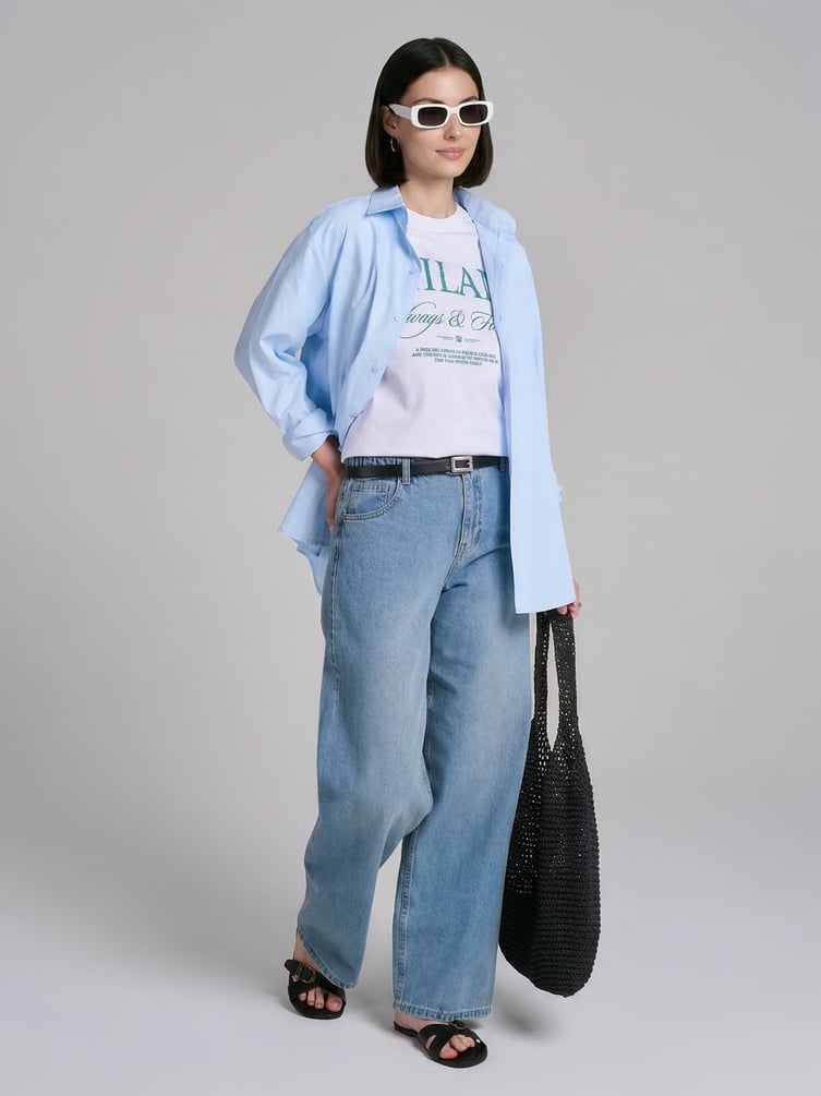 Широкие джинсы на резинке