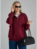 Теплая толстовка оверсайз с полузамком и начесом