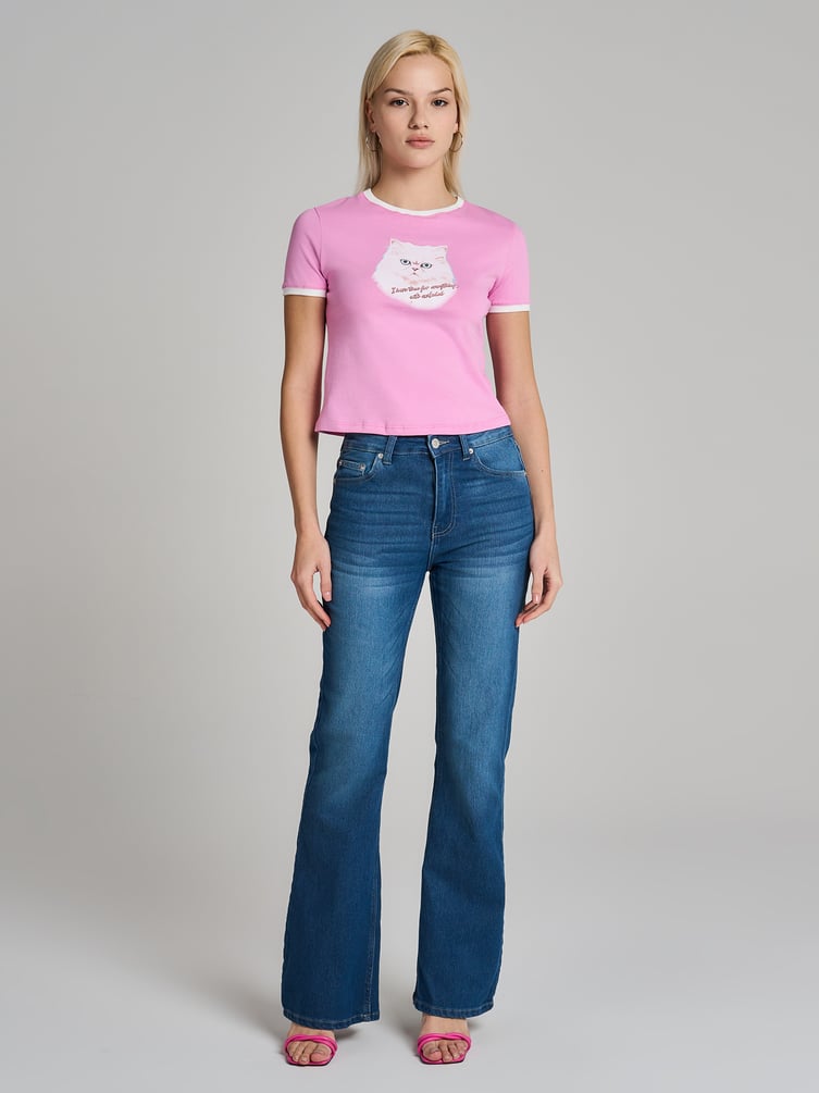 Футболка приталенная с принтом кота