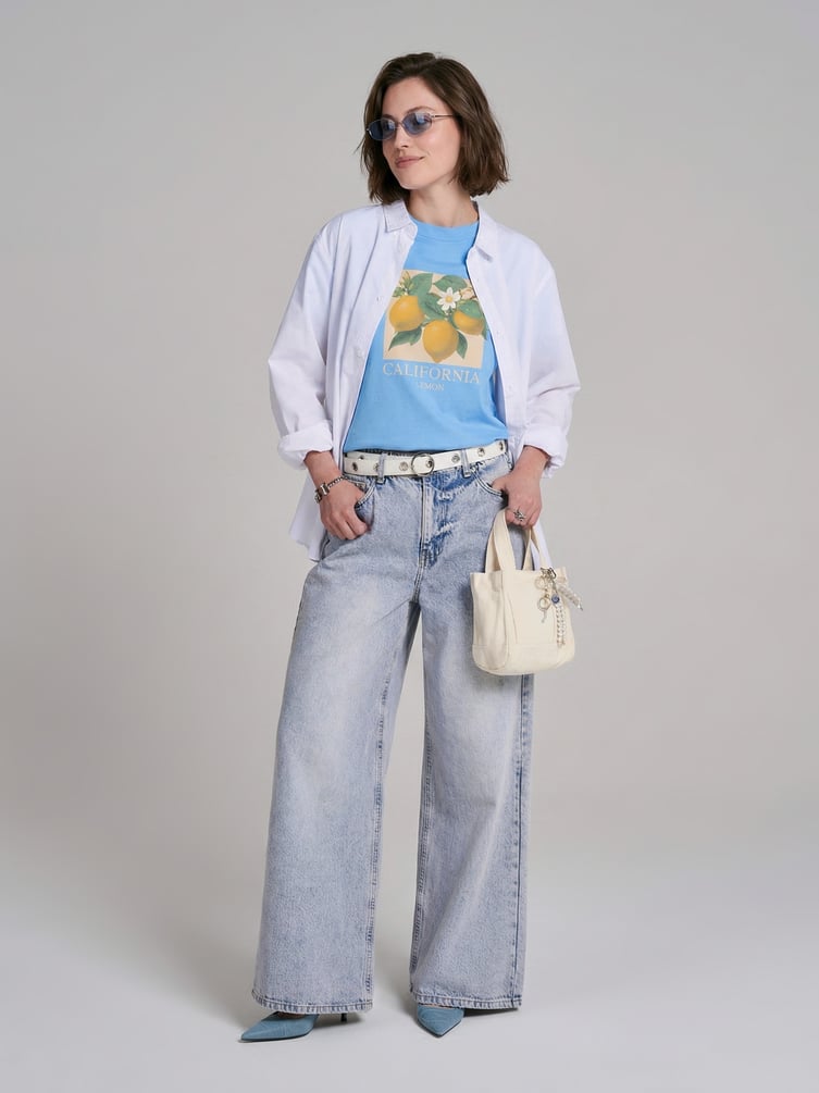 Джинсы широкие на резинке