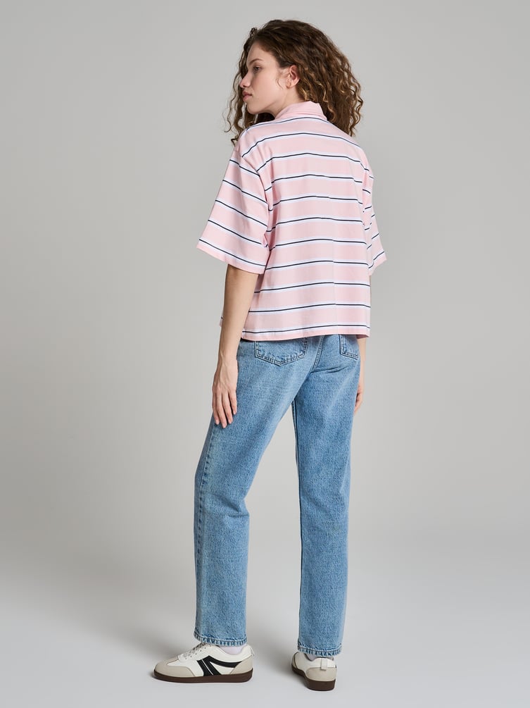 Полосатое поло оверсайз с коротким рукавом