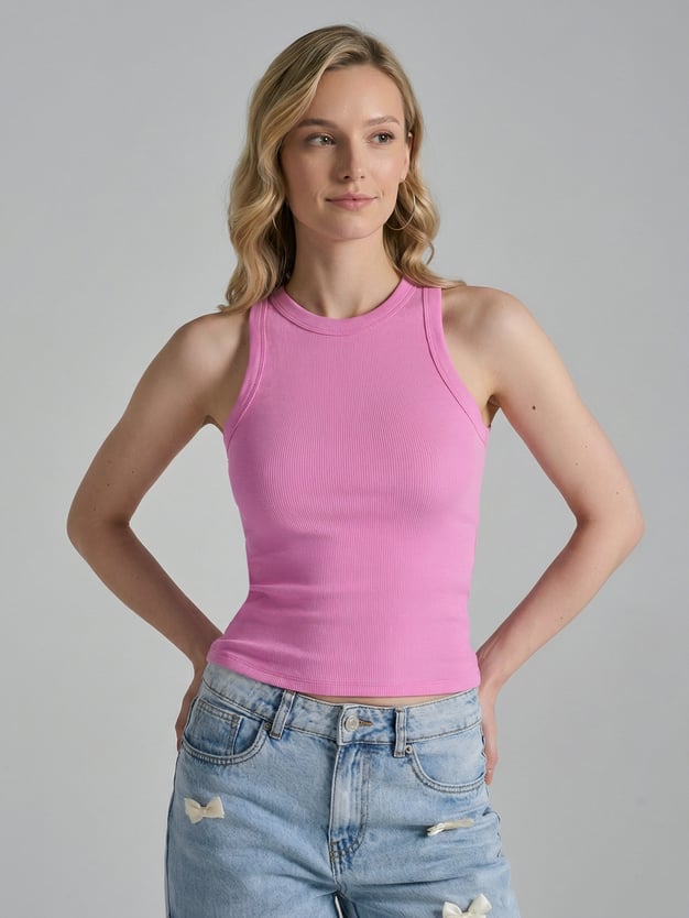 Майка в рубчик на широких бретелях