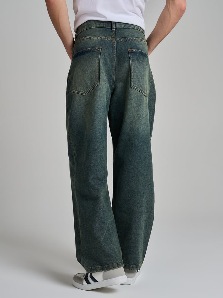 Джинсы багги широкие с вареный эффектом