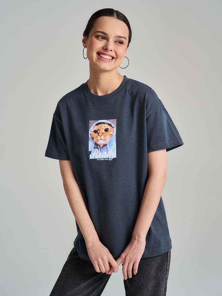 Футболка оверсайз с принтом котика