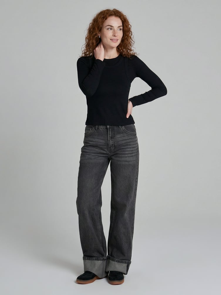 Лонгслив с майкой в рубчик