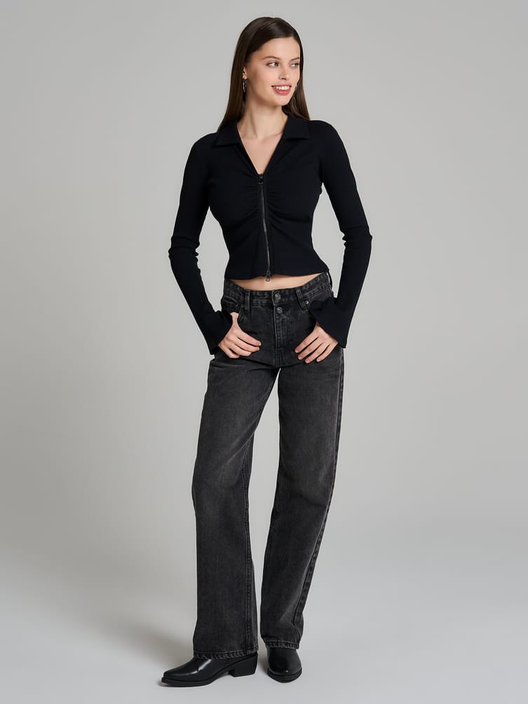 Блузка на молнии с рукавами клеш