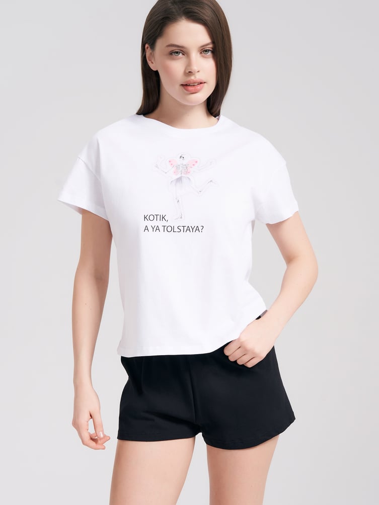 Пижама из хлопка с принтом и шортами