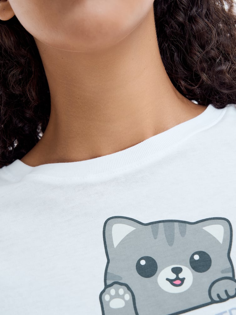 Хлопковая пижама с принтом котика