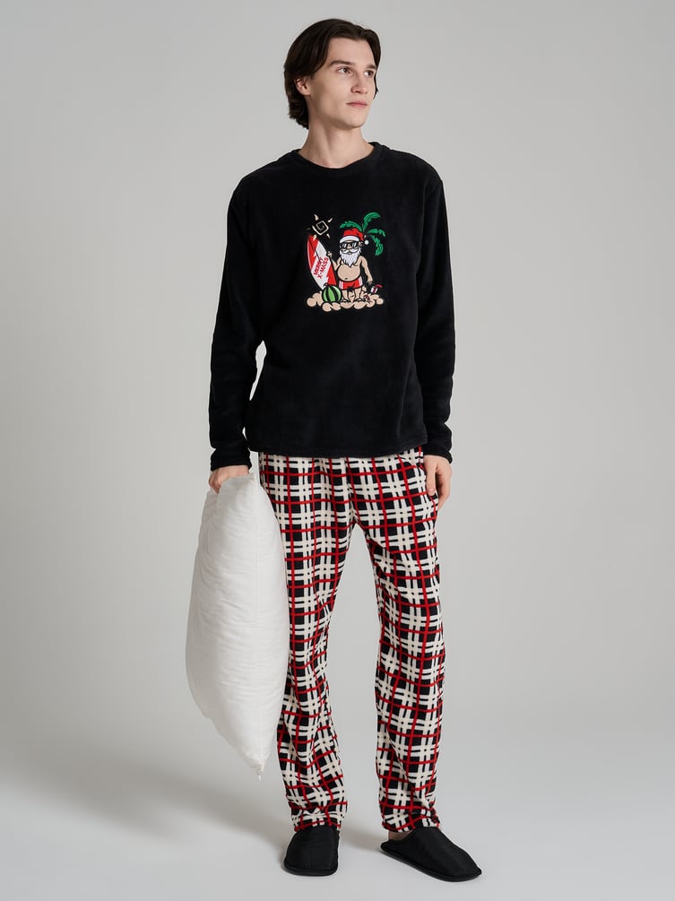 Плюшевая пижама с принтом Санты Клауса