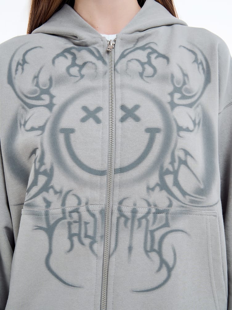 Зип худи оверсайз на молнии с принтом Smiley