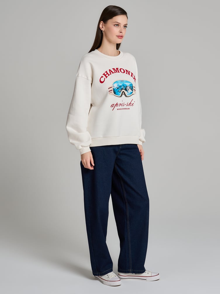 Утепленный свитшот с принтом и начёсом