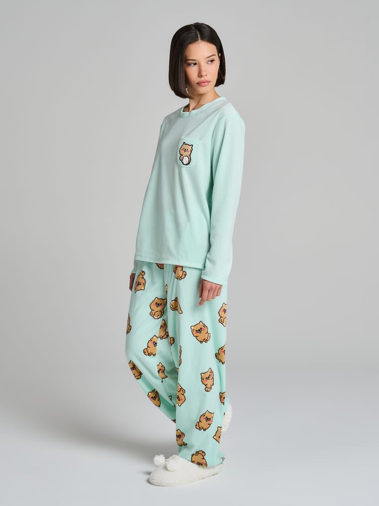 Пижама теплая с нашивкой корги и брюками