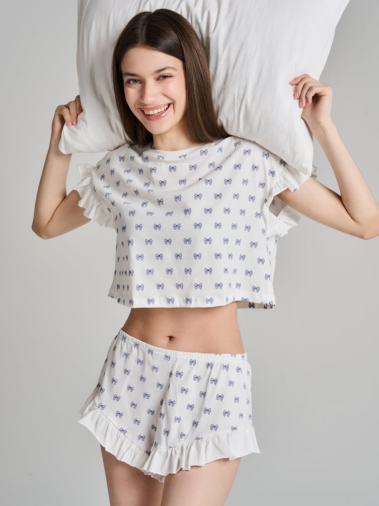 Пижама с рюшами и принтом бантиков