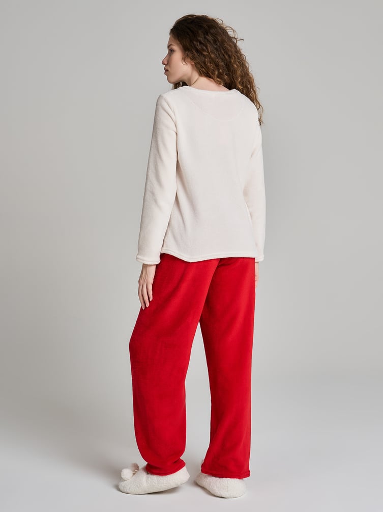 Пижама плюшевая новогодняя с брюками