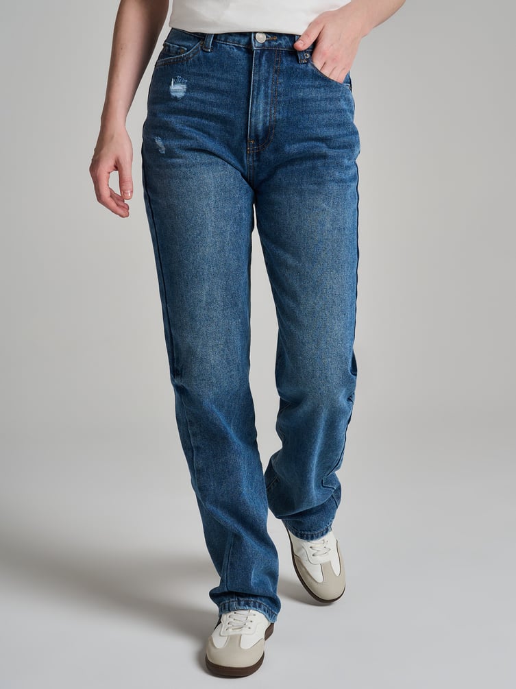 Джинсы прямые с потертостями