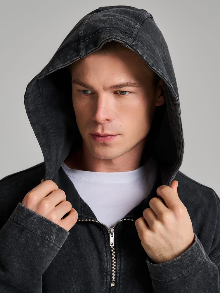 Худи с молнией гранж с вареным эффектом