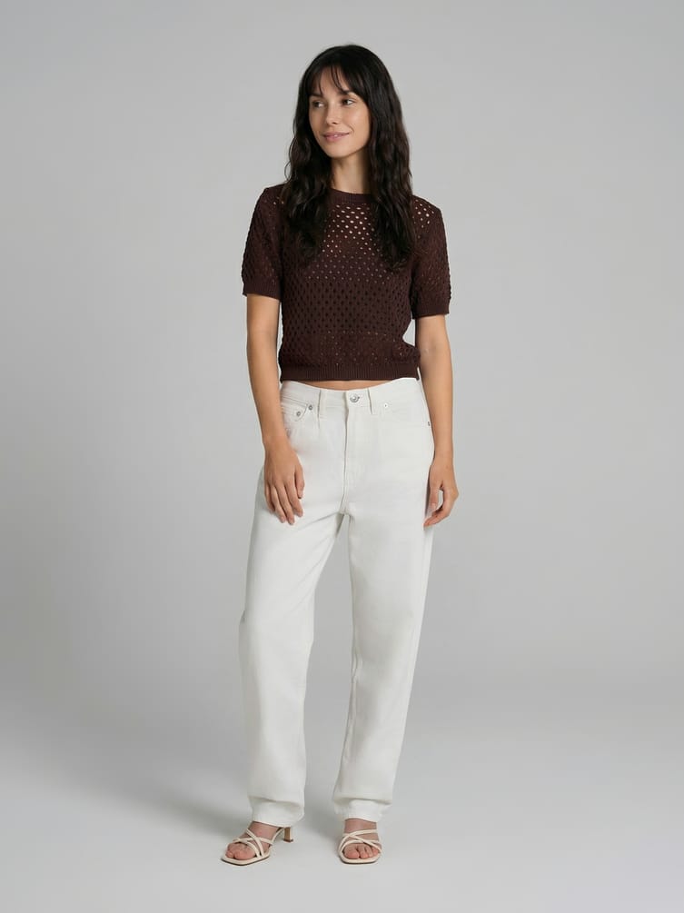 Джемпер ажурный вязаный с коротким рукавом