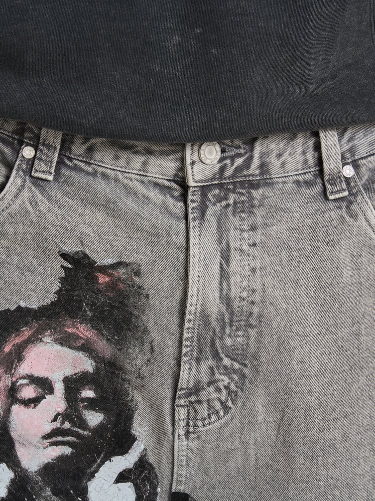 Джинсы широкие с принтом Макс Борисов