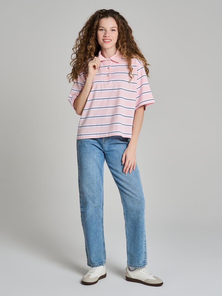 Полосатое поло оверсайз с коротким рукавом