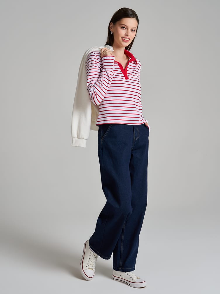 Поло-рубашка полосатая с длинным рукавом