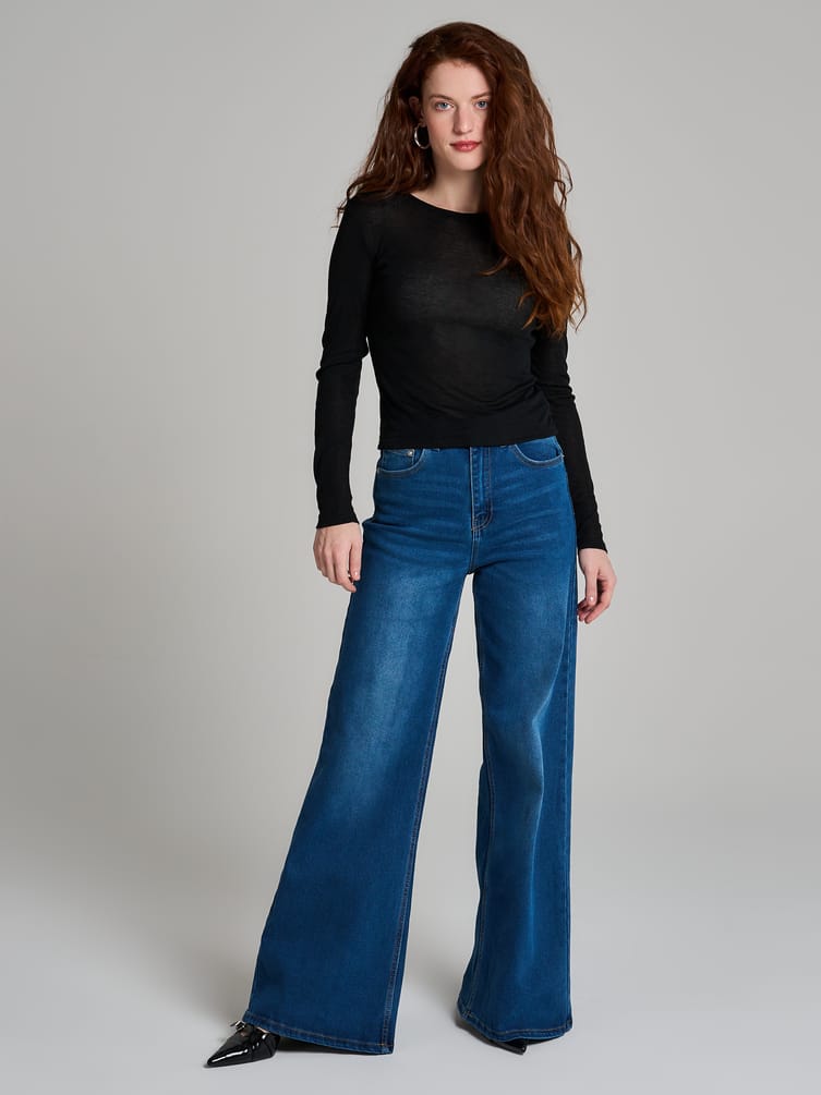 Джинсы широкие с завышенной талией