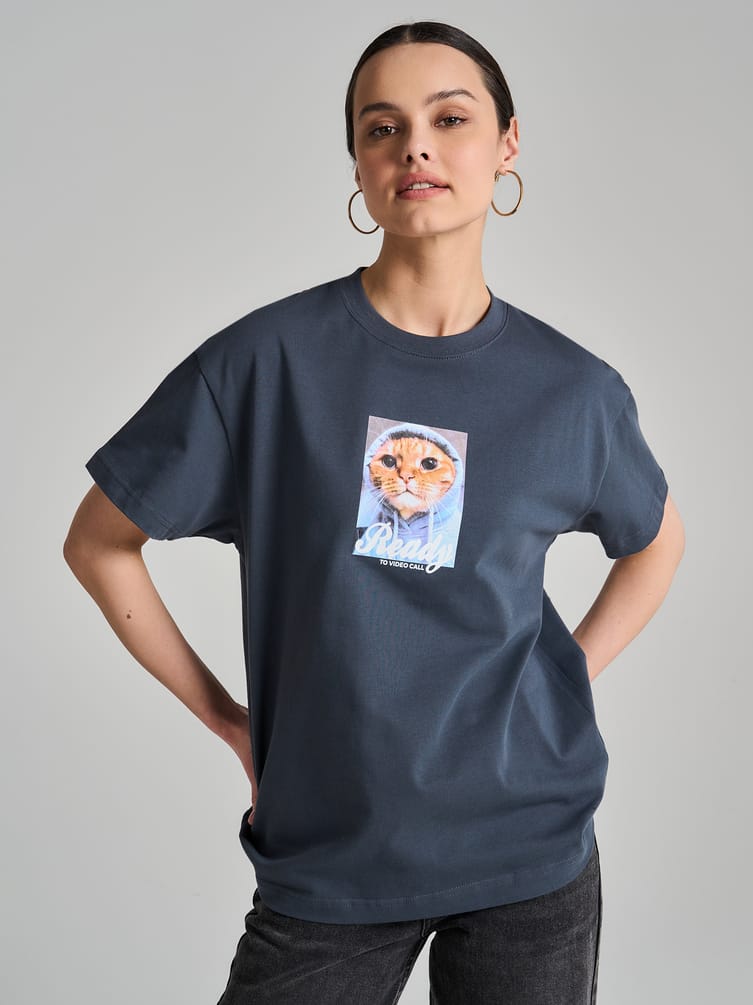 Футболка оверсайз с принтом котика