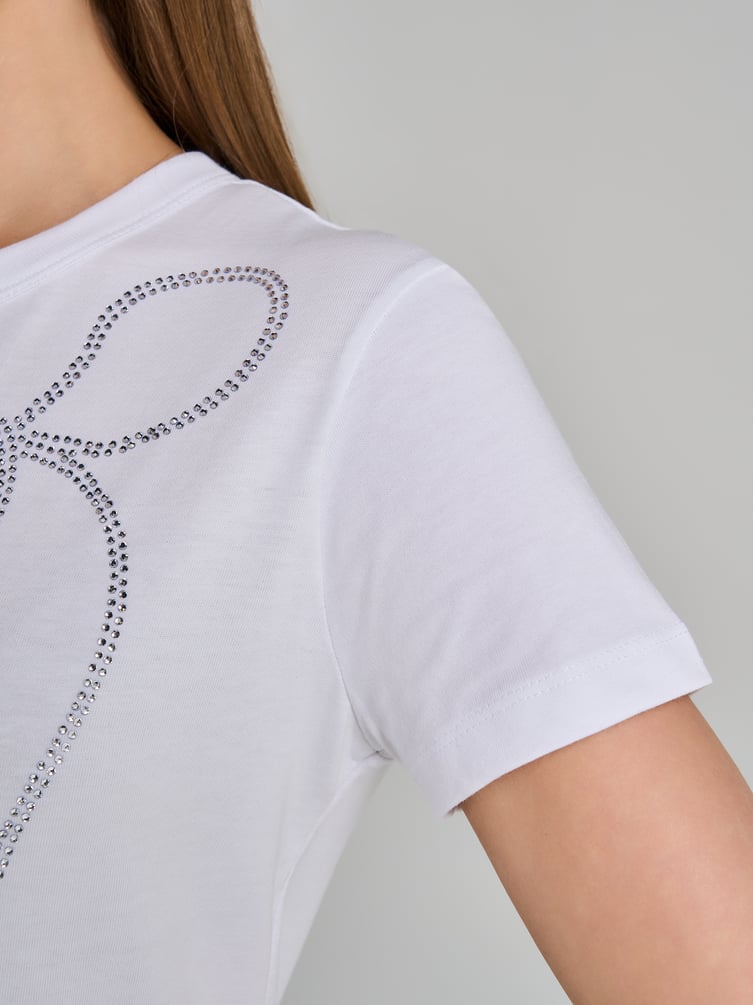 Футболка из хлопка с бантом из страз