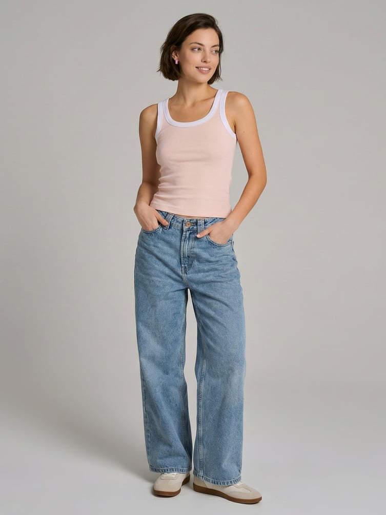 Джинсы багги широкие с вареным эффектом