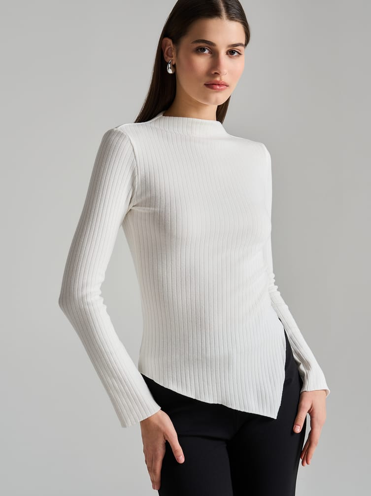 Лонгслив асимметричный в рубчик