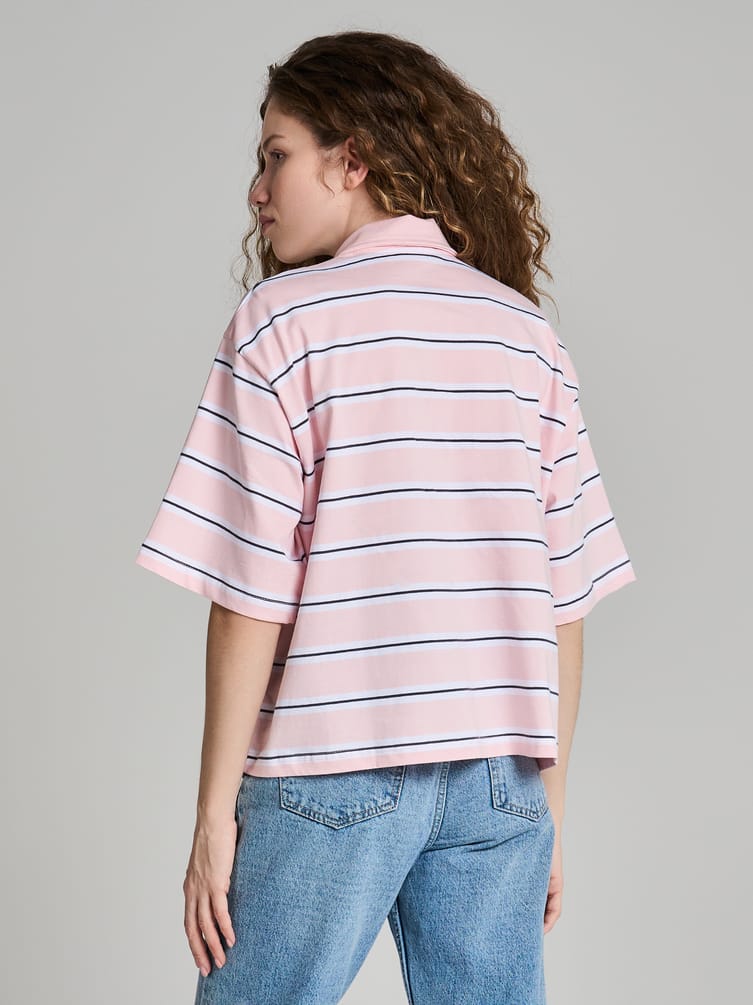 Полосатое поло оверсайз с коротким рукавом