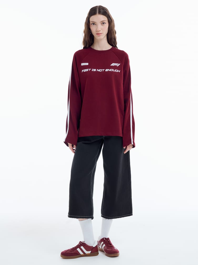 Спортивный лонгслив оверсайз с надписью и лампасами