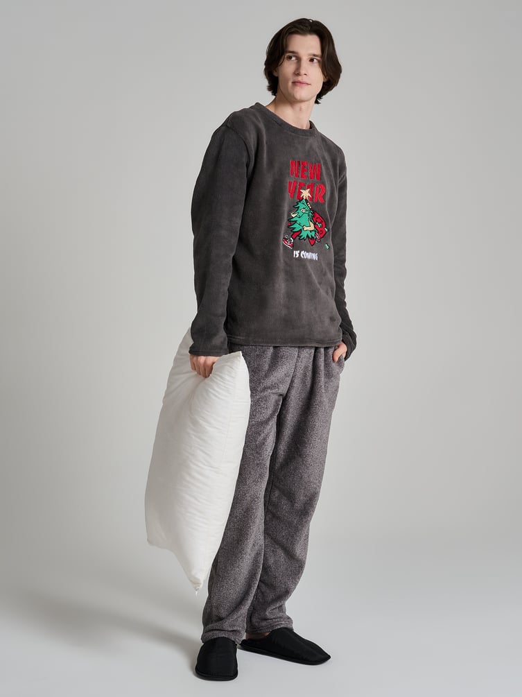 Пижама плюшевая новогодняя с брюками