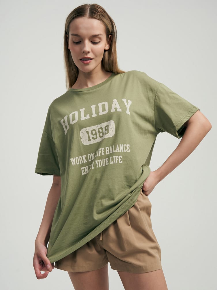 Футболка из хлопка с надписью Holiday