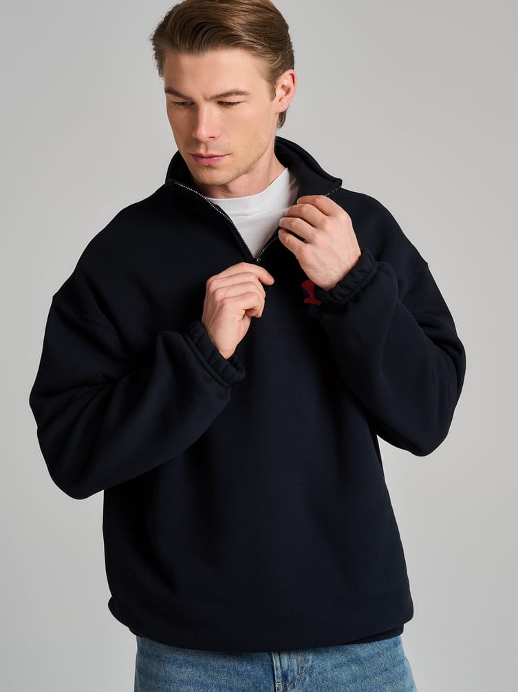 Half zip толстовка с надписью и начёсом