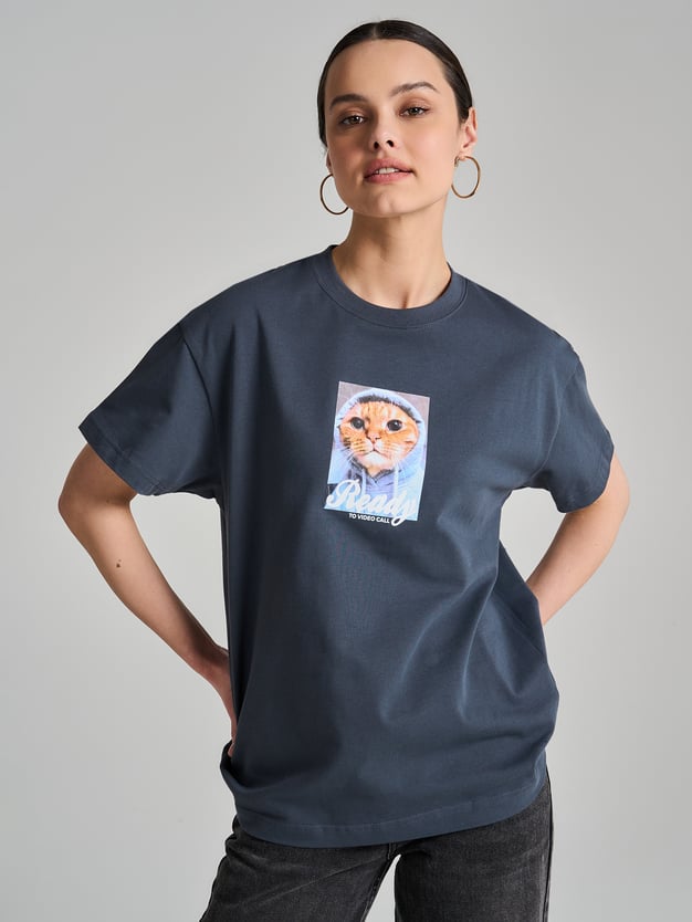 Футболка оверсайз с принтом котика