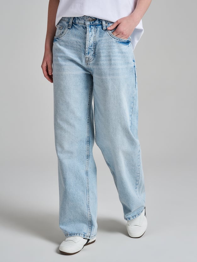 Джинсы широкие с вареным эффектом