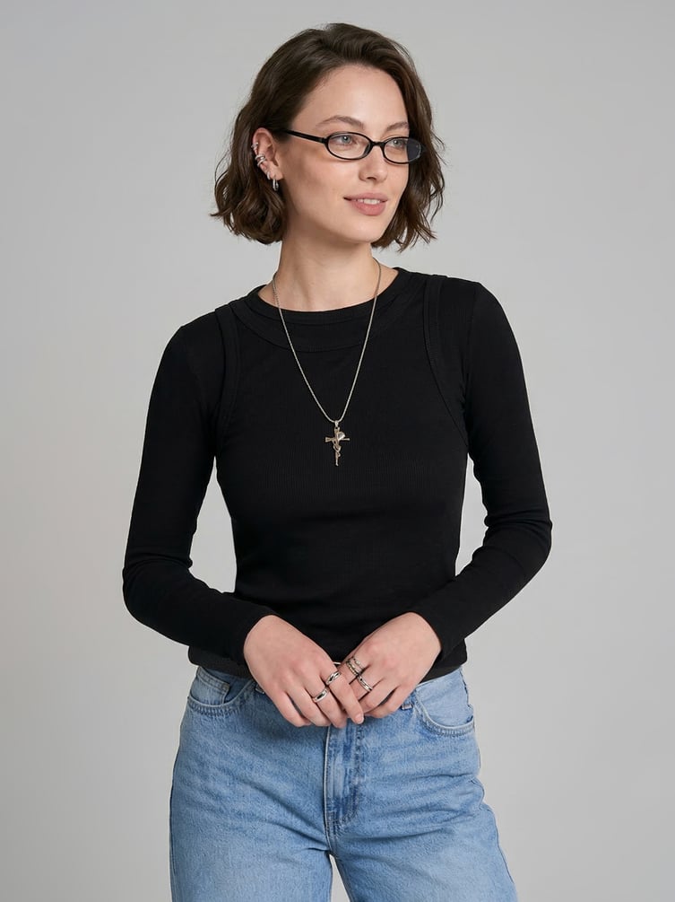 Лонгслив с майкой в рубчик