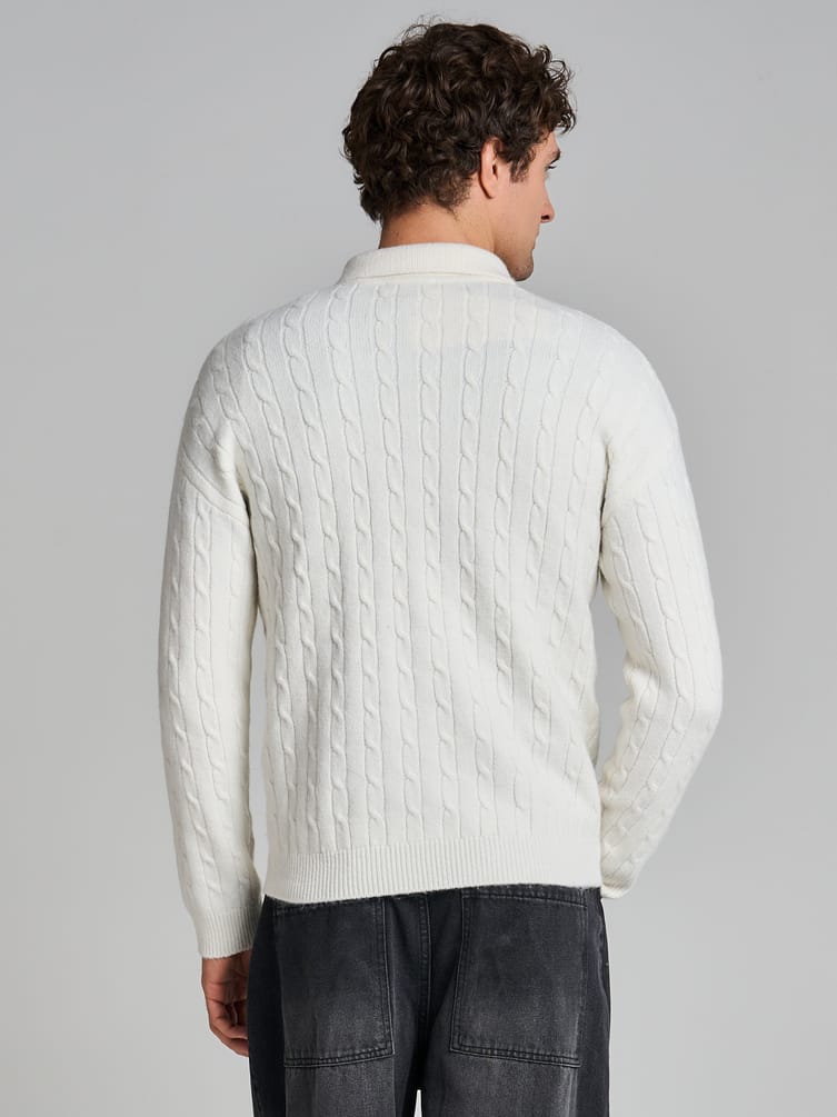 Свитер-поло вязаный с полузамком молния