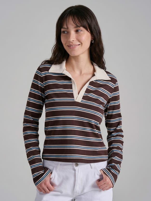 Поло в полоску с длинным рукавом