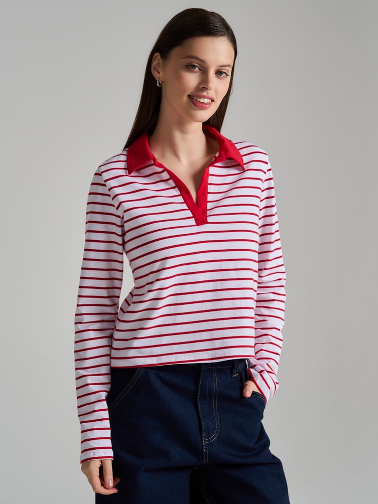 Поло-рубашка полосатая с длинным рукавом