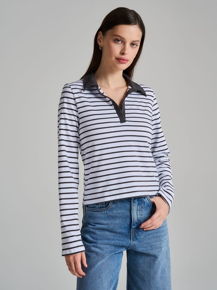 Поло-рубашка полосатая с длинным рукавом