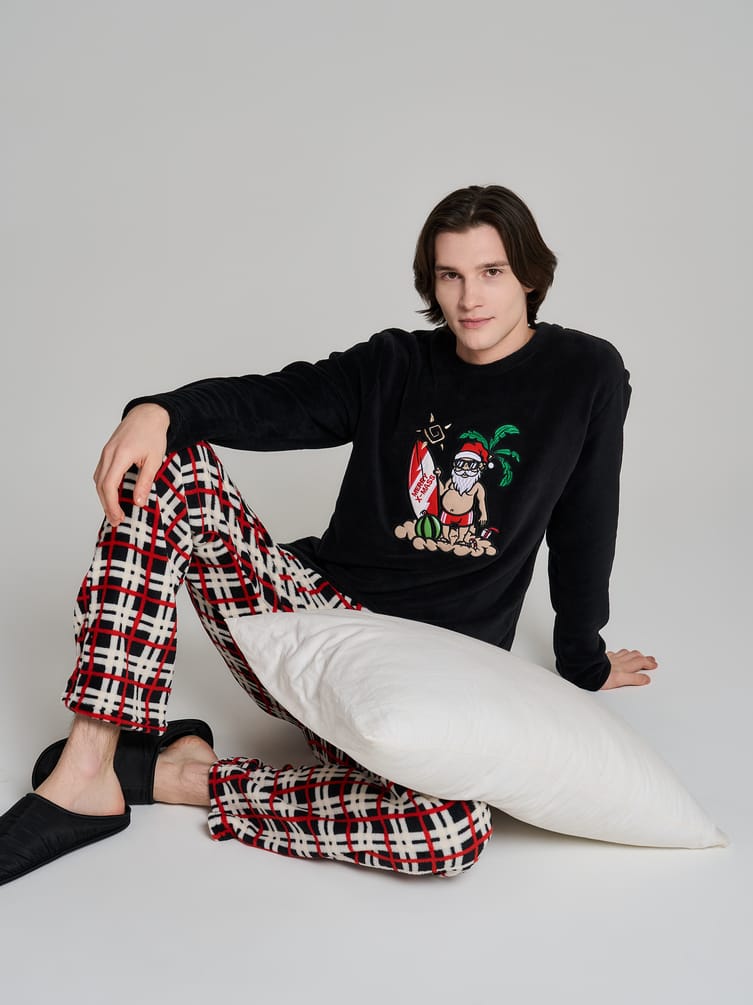 Плюшевая пижама с принтом Санты Клауса