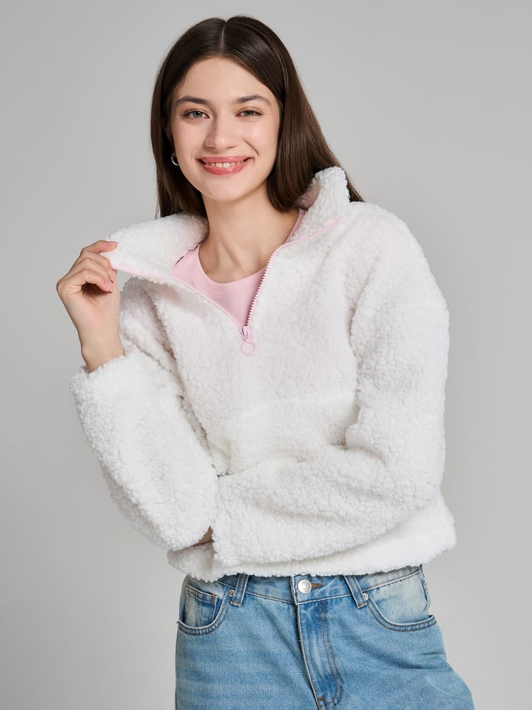 Свитшот меховой с полузамком молнией