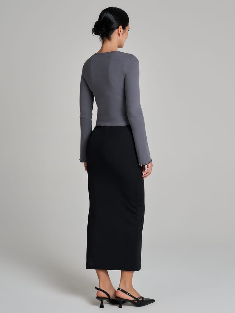 Миди юбка лапша с разрезом